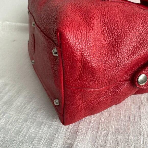 Roots Red Leather Satchel Bag With Stripe Detail - Picture 11 of 16